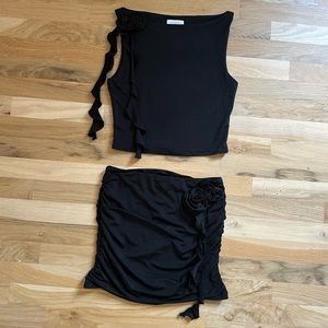 MESHKI Isabella Sleeveless Rose Top + Ruched Rose Mini Skirt (Selling As…